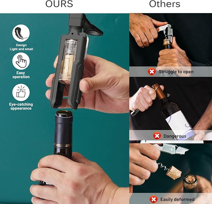 Wine Opener, Wine Corkscrew With Foil Cutter, 6 Inches, Easy To Use And Lightweight Wine Bottle Opener, Black