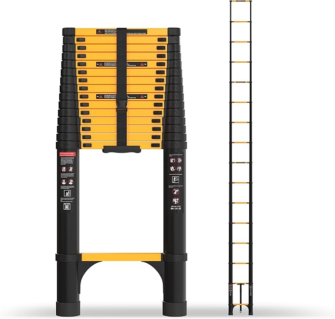 20.3 FT Telescoping Ladder, Aluminum Extension Ladder, 330 lbs Load Capacity, Multi-Purpose Collapsible Ladder for Home and Work; Yellow