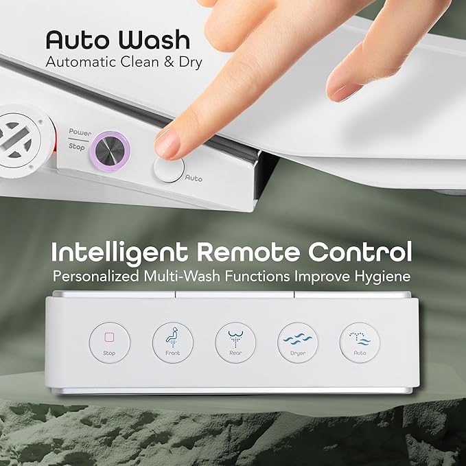 BidetMate 3500 Series Electric Bidet with Dryer, Heated Smart Toilet Seat with Automatic Opening and Closing Lid & Seat, Unlimited Heated Water, Remote, Warm Air Dryer, and Self-Cleaning - Elongated