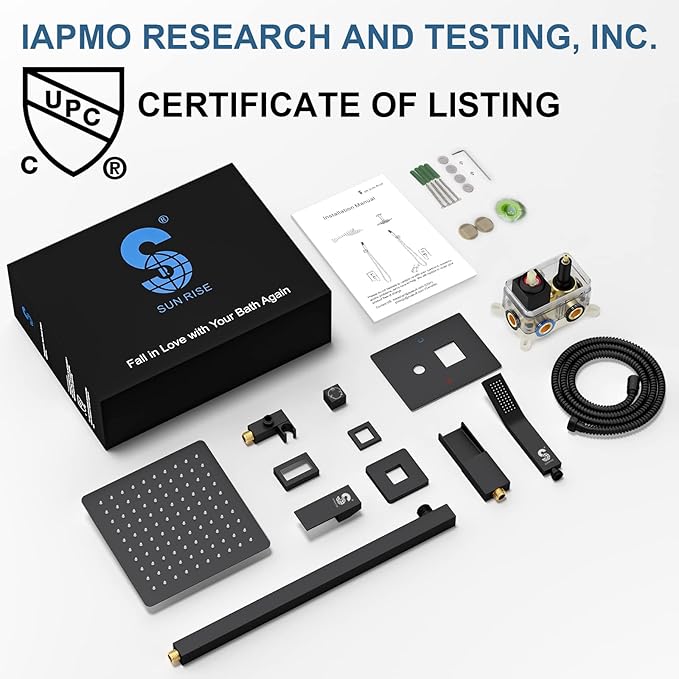 SR SUN RISE 8 Inches All Metal Bathtub and Shower Faucet Combo Shower System with Tub Spout, Shower Tub Faucets Sets Complete Shower Head with Handheld Shower Fixtures, Valve Included, Matte Black