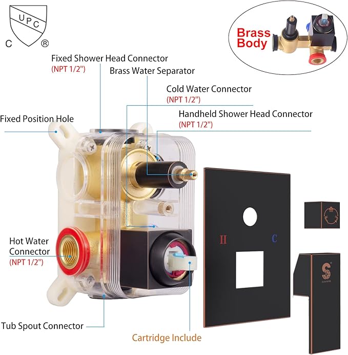 SR SUN RISE 8 Inches All Metal Bathtub Faucet Set Shower System with Tub Spout Square Rain Shower Head and Handheld Combo Shower Fixtues, Modern Valve and Trim Kit, Oil-Rubbed Bronze