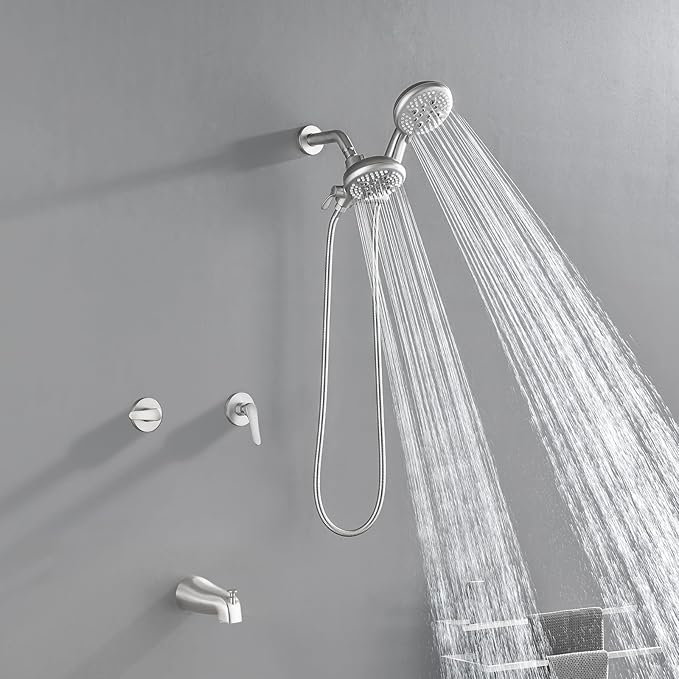 2 Handles Tub Shower Faucet Set Shower System with Tub Spout Bathtub Faucet Set Shower Tub Combo Set Complete Tub and Shower Trim Kit Brushed Nickel