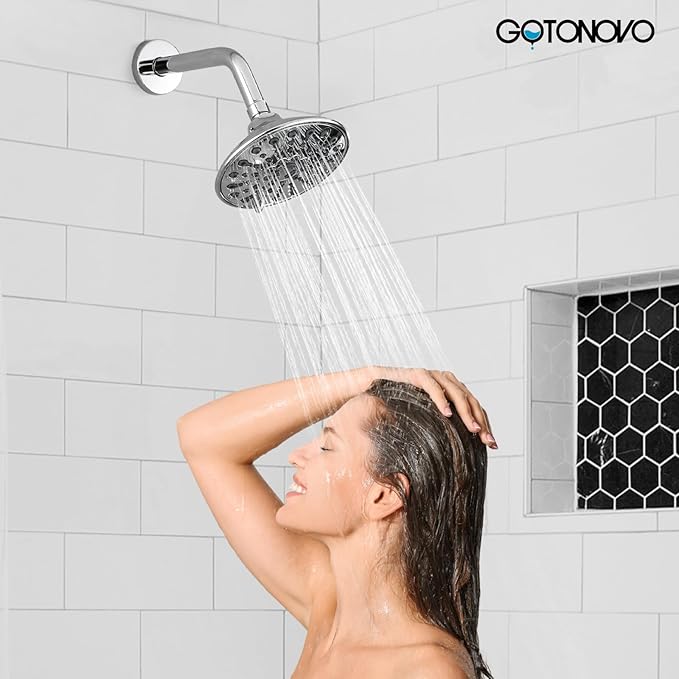gotonovo Tub Shower Faucet Set Shower Head and Handle Set 6 Modes 6 inch Bathroom Trim Kit with Tub Spout High Pressure Shower System Combo with Valve Round Showerhead Polished Chrome