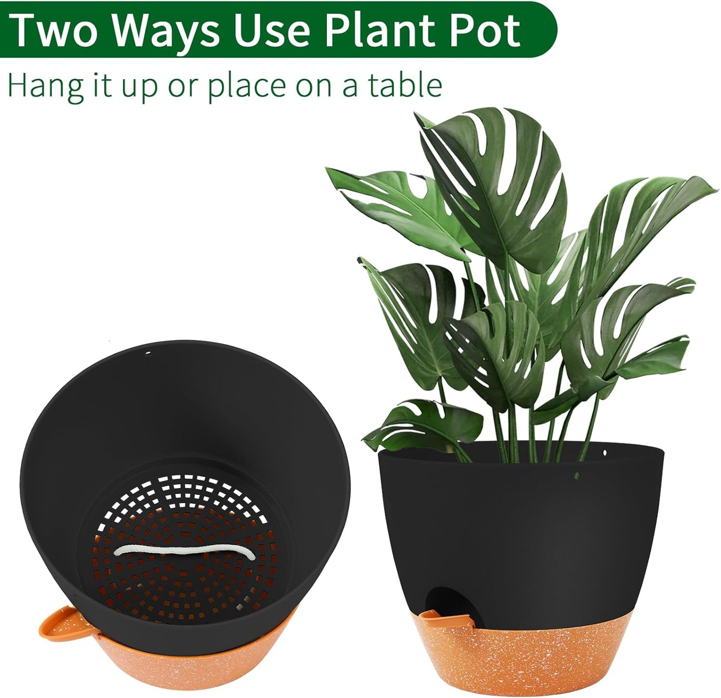 GARDIFE Hanging Planter, 10 inch Hanging planters for Indoor. Outdoor Plants, Self Watering Plant Pot, 2 Pack Large self Watering Hanging Planter, Black