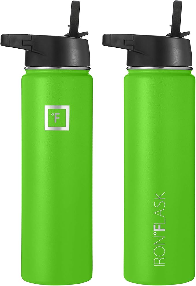 Iron Flask Sports Water Bottle - 22 Oz, 3 Lids (Straw Lid), Vacuum Insulated Stainless Steel, Hot Cold, Modern Double Walled, Simple Thermo Mug, Hydro Metal Canteen (Kiwi Green)