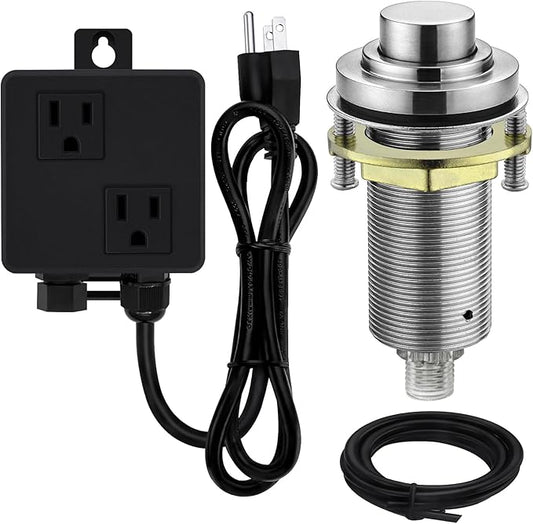 SinkTop Air Switch Kit (Long Full Brass Button) for Disposal, Dual Outlet, (Brushed Nickel)