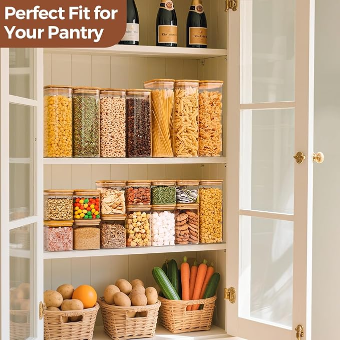 ComSaf 0.7 Qt Glass Food Storage Jars Set of 4, Clear Glass Storage Containers with Lids, Pantry Organization Jar, Spice Jar, Blooming Tea, Coffee and Sugar Container, Small Canister Set for Kitchen