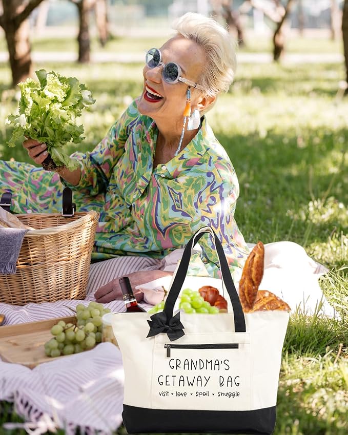 Grandma Gifts, Gifts Tote Bag for Grandma, Personalized Christmas Birthday Grandma Gifts, Large Size Heavy Canvas Bag with Front Pocket for Grandmother Granny Mom Gift Idea