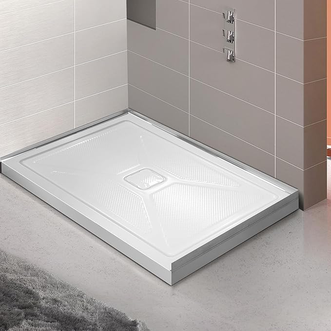 Shower Base in White Left Drainer Cover, Rectangular Shower Pan 48 "×32"×2.8", Anti-Slip Acrylic Shower Base for Bathroom