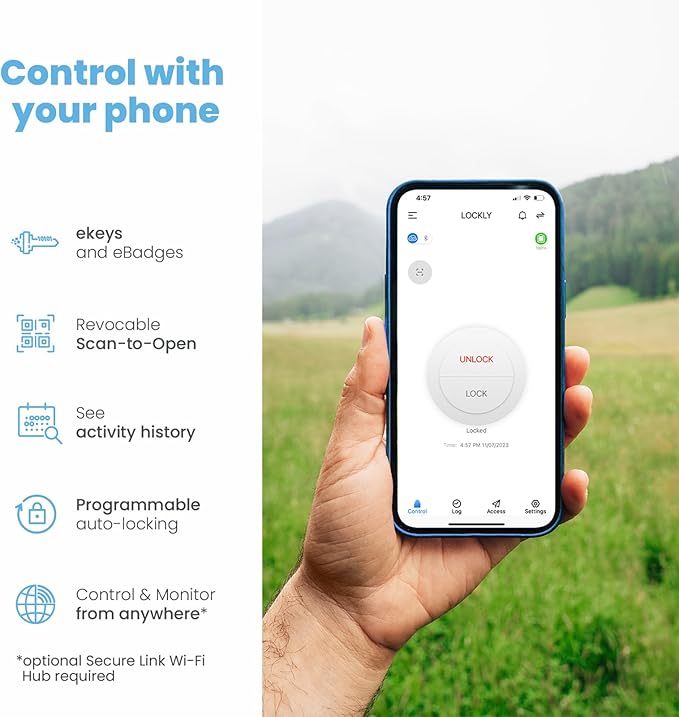 Lockly Secure Plus, Bluetooth Smart Door Lock, Keyless Entry Door Lock with Handle, PIN Genie® Keypad, 3D Biometric Fingerprint Sensor