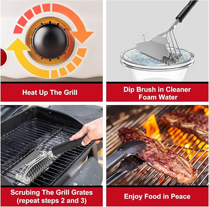 ITTAR Grill Brush & Scraper for Outdoor Grill, Bristle Free Safe BBQ Cleaner Brush, 17" Grill Cleaning Rescue Brush, Heavy-Duty Stainless Steel Scrubber Brush, BBQ Accessories Gifts for Father, Men