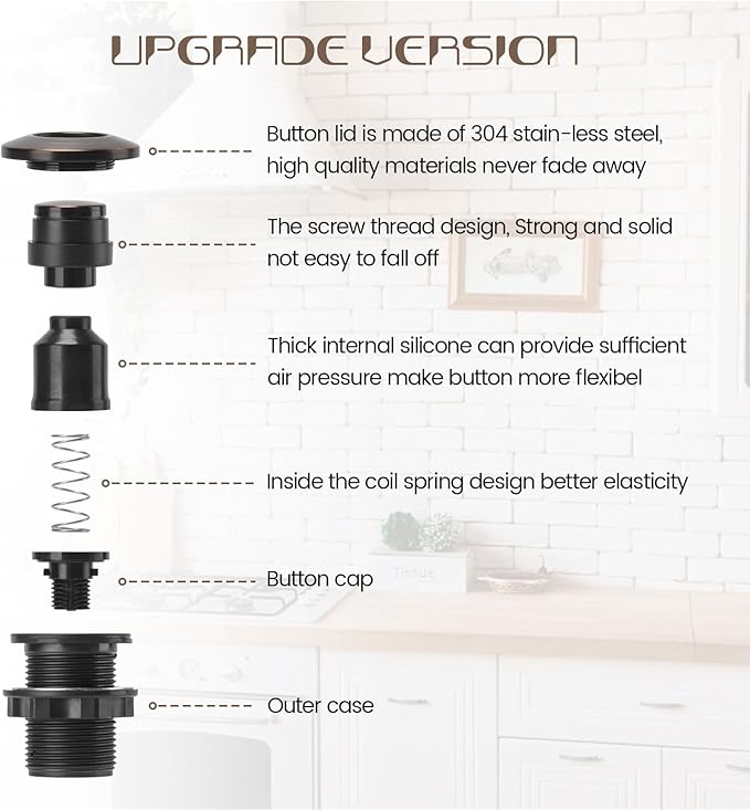 Garbage Disposal Air Switch Kit Sink Top Waste Disposal Stainless Steel Oil Rubbed Bronze On/Off Air Button Food and Waste Disposals Part by Etoolcity, UL Listed