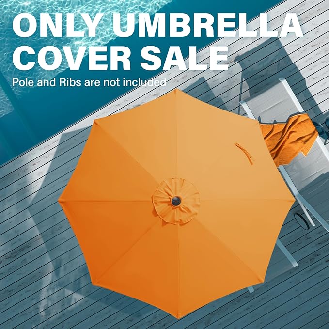 JEAREY 9 ft Patio Umbrella Replacement Canopy for 8 Ribs, Table Market Yard Umbrella Replacement Top Cover-Sun Orange (Canopy Only)