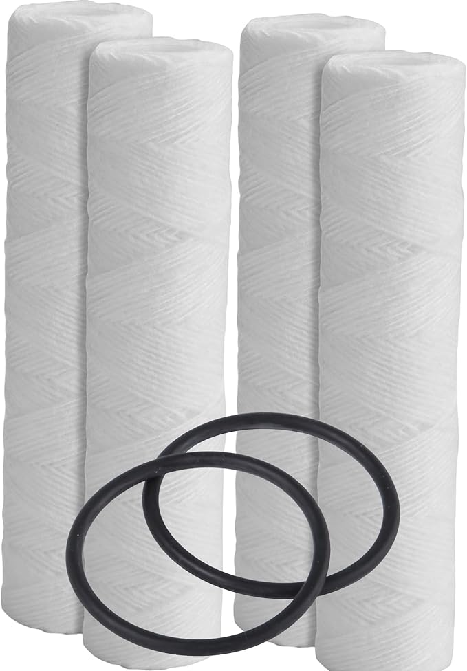 F4Y – String Wound Water Filter Cartridges Compatible with FXWSC, GXWH04F, GXWH20S Models – Removes Bad Taste & Odor – Whole House Replacement Filter Cartridge – 10" x 2.5" (4 Pack with 2 O-Rings)