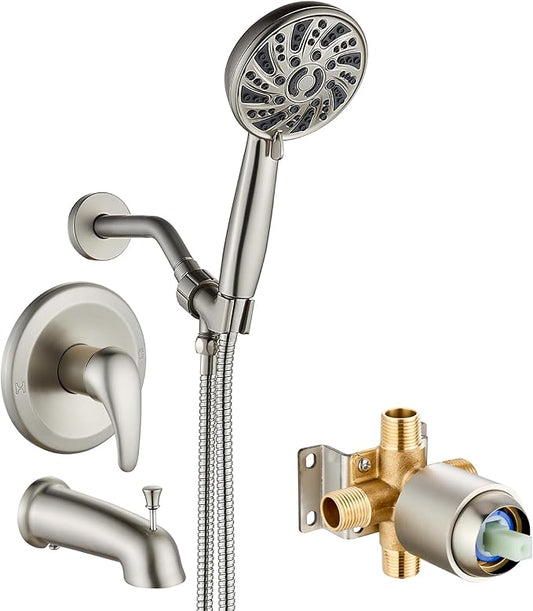 gotonovo Bathroom Shower Head Kit High Pressure Combo System Shower Faucet 6 Modes ABS Handheld Spray Shower Trim Kit Valve Included Shower Head and Handle Set Brushed Nickel