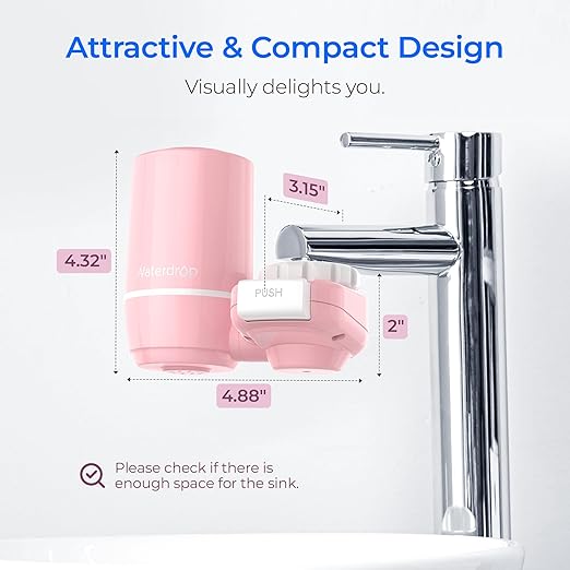 Waterdrop Ultra Filtration System for Skin Care, Faucet Water Filter, NSF Certified, 320 Gallons, Tap Water Filter, Reduces Chlorine, 𝐅𝐢𝐭𝐬 𝐒𝐭𝐚𝐧𝐝𝐚𝐫𝐝 𝐅𝐚𝐮𝐜𝐞𝐭, Pink(1 Filter)