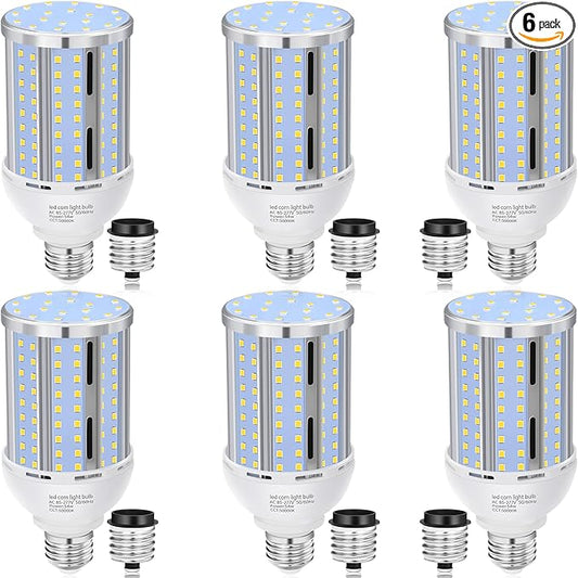 6 Pack 54W Corn LED Light Bulb,(480 Watt Equivalent) Fanless E26/E27 Medium Base LED Cob Lamp 5000K Daylight 6,800LM for Outdoor Indoor Garage Warehouse Factory Workshop Street Backyard