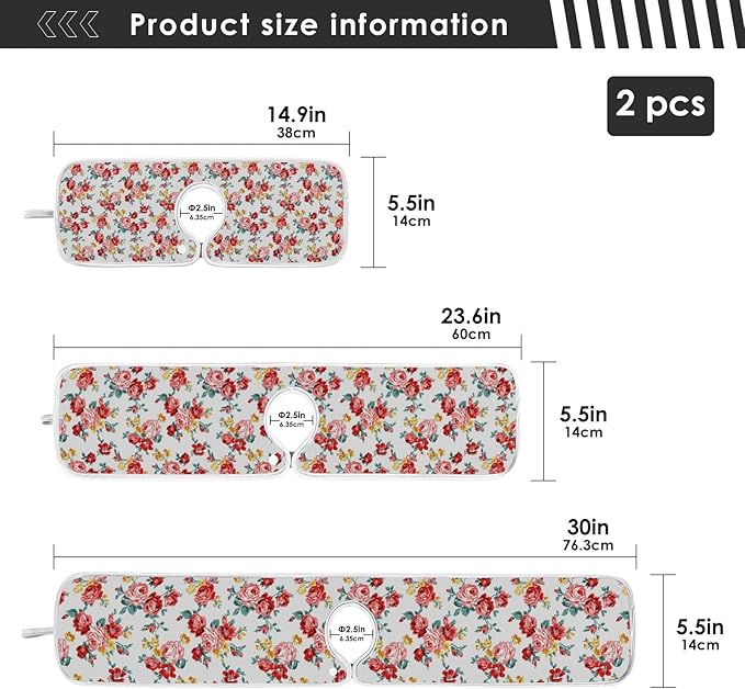 Kitchen Faucet Absorbent Mat,Rose Floral Flower Water Splash Guard for Sink, Faucet Drip Catcher Thicken Sponge Microfiber Faucet Water Catcher Mat Sink Absorbent Mat for Kitchen 30x5in 2Pack