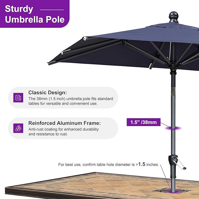 PURPLE LEAF 6' x 4' Rectangular Patio Umbrella Outdoor Table Umbrella Aluminum Frame Market Umbrella Sun Umbrella with 8 Sturdy Ribs Tilt for Garden Deck Lawn Pool Navy Blue