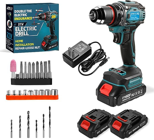 Cordless Drills Set, 21V Power Drill, Double 2000mAh Batteries Electric Drills, 2 Variable Speeds, 3/8" Keyless Chuck, 28 Piece Drill Driver Kit for Women's Garden DIY Projects (Blue)