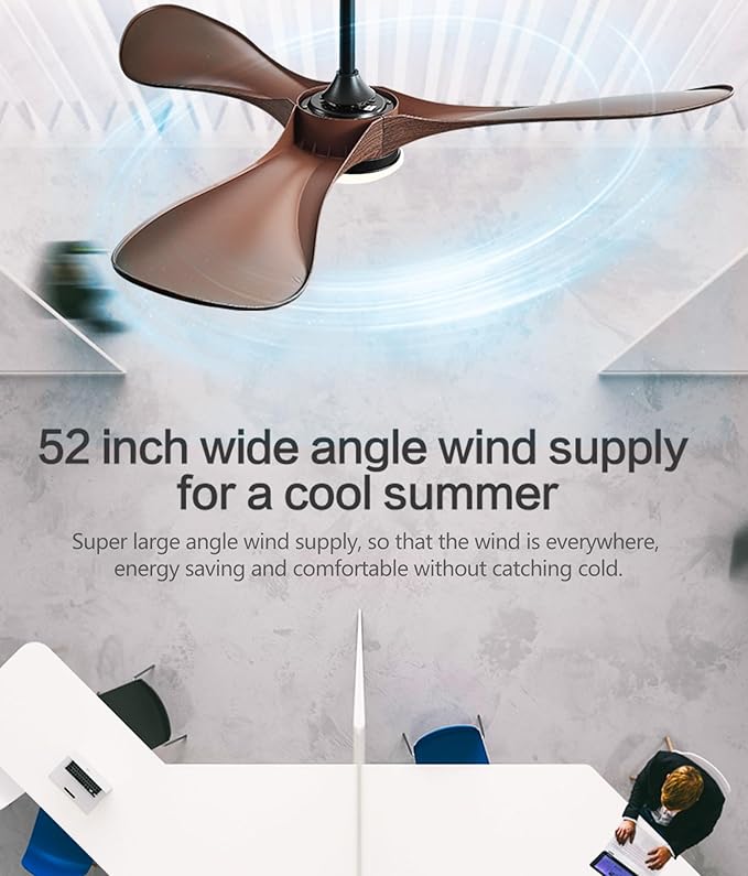 Ceiling Fan with Light and Remote,52 Inch Outdoor Ceiling Fan with 3 Blades for Patios,Modern Ceiling Fan Noiseless Reversible DC Motor 6 Speeds with 3 Color Temperature and Timer for Farmhouse