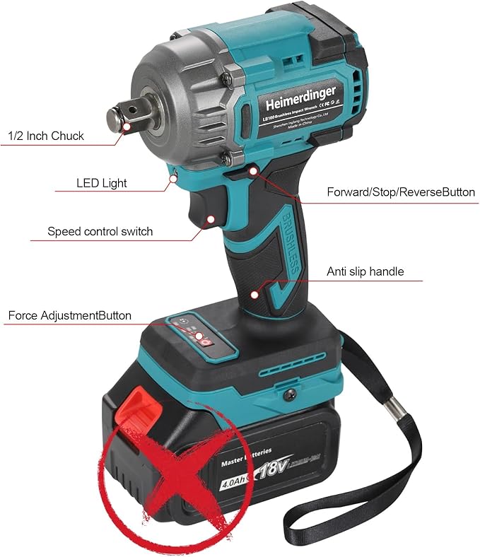 1/2 Inch Cordless Impact Wrench Compatible with Makita 18V Battery-550N.m(406Ft-lbs) Brushless High Torque Impact Gun,3200RPM Driver for Car Tires Truck