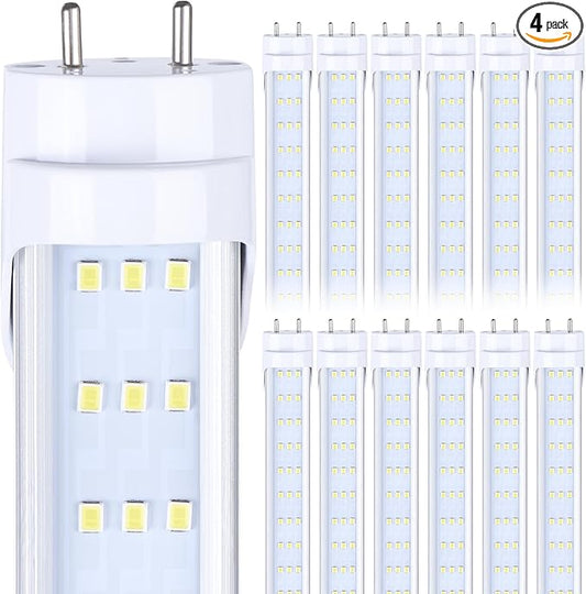 12 Pack, 4FT LED T8 Type A+B Tube Lights, 28W(80W Equivalent), 4000LM, 6000K, Clear Cover, Single or Double End Powered, Plug and Play or Ballast Bypass, 4 Foot T10 T12 Fluorescent Bulbs Replacement