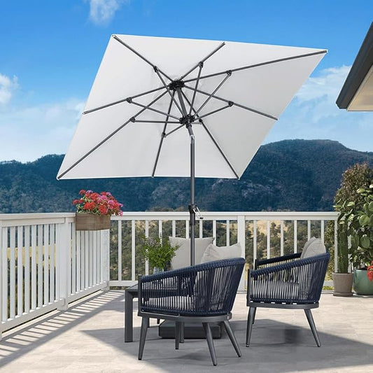 PURPLE LEAF 6.5' x 6.5' Square Patio Umbrella Outdoor Table Umbrella Aluminum Frame Market Umbrella Sun Umbrella with 8 Sturdy Ribs Tilt for Garden Deck Lawn Pool Light White
