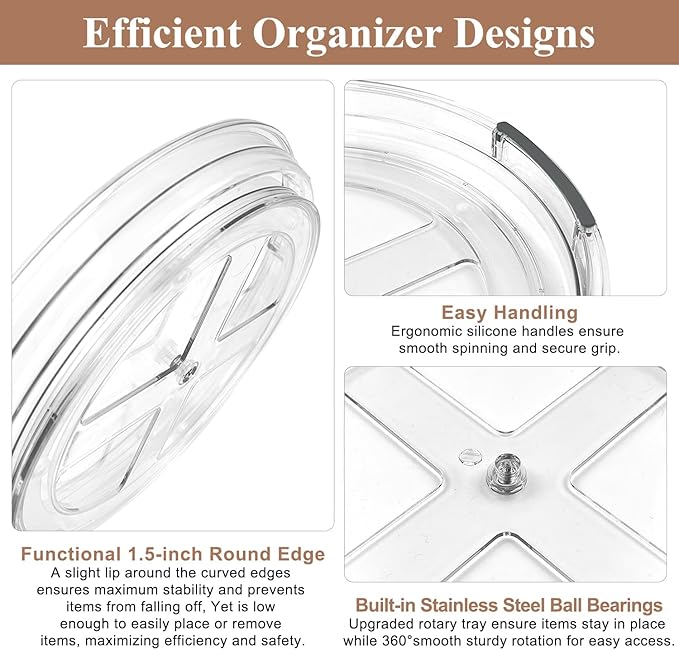 Clear Lazy Susan Organizer Turntable for Cabinet Table Top, 9.25 Inch 2 Pack 360 Rotating Spinning Makeup Organizer for Vanity, Kitchen Storage Rack Heavy-Duty Pantry Spices Tray Countertop Organizer