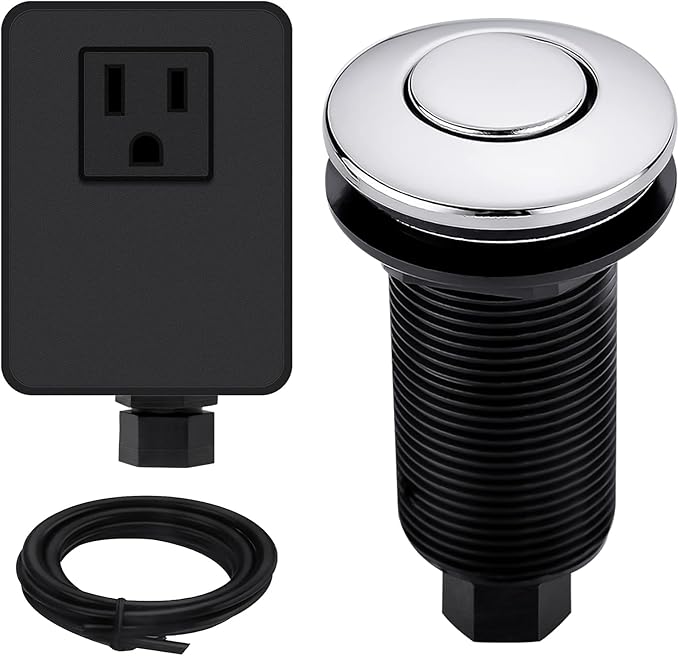 Garbage Disposal Air Switch Kit with Long Button, Chrome (Brass Cover)