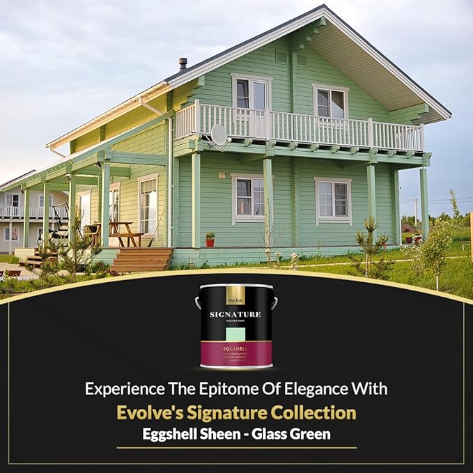 EVOLVE Signature Paint & Primer: Luxury Paint & Primer for Indoor & Outdoor Surfaces, Minimal Odor, Eggshell Sheen (Glass Green, 1 Gallon)
