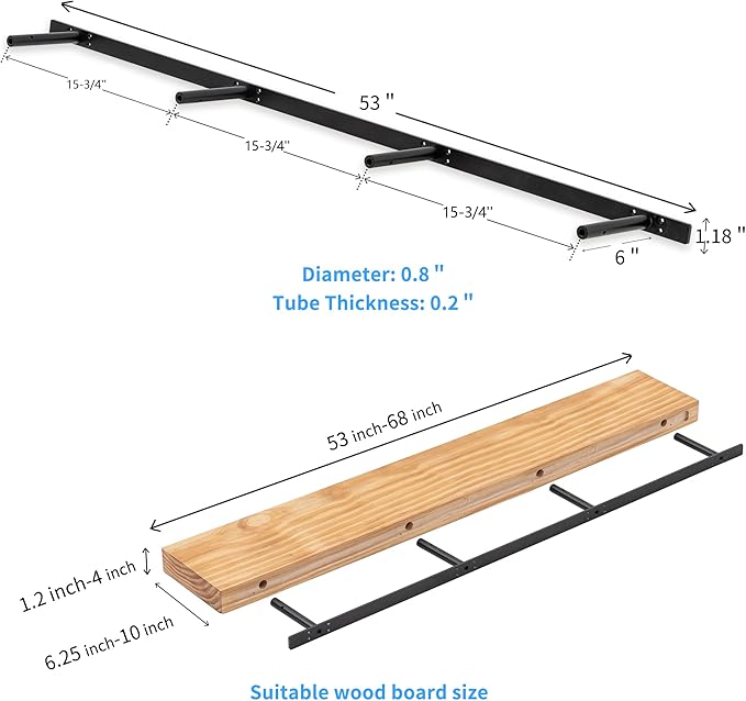 Hidden Shelf Brackets ， Floating Shelf Bracket ( Additional Brackets -NO Kits) 53 Inch -2 Pcs
