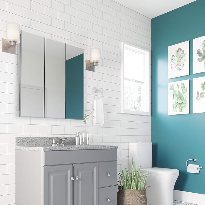 Design House Cyprus 36-in. Wide Medicine Cabinet, 3 Frameless Mirrored Doors, Pre-Assembled, Surface or Recess Mounted, White Clear, 36.3 in. W x 4.4 in. D x 30.1 in. H, 597500