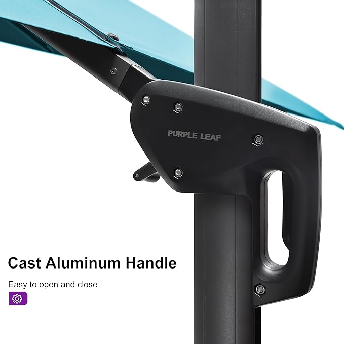 PURPLE LEAF 11.5' X 11.5' Telescopic Patio Umbrella Outdoor Cantilever Umbrella Square Up Down Lifting Offset Umbrella with 360-degree Rotation for Garden Deck Pool Patio Turquiose