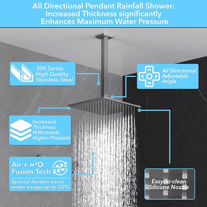 VANFOXLE Shower Faucet Set Brushed Nickel Shower System,Push Button Diverter Shower Faucet with 2 in 1 Handheld,Ceiling Mount Increased Thickness 10 Inch Shower Head with 6 Inch Wall Mount Shower Head