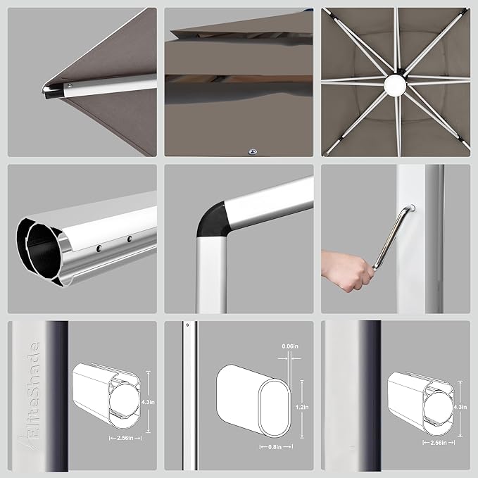 EliteShade USA Atlas 3-Tier 10x10FT Full Aluminum Cantilever Patio Umbrella for Outdoor restaurant Garden Courtyard Deck Pool and Marketing with Light(No battery),Heather Beige