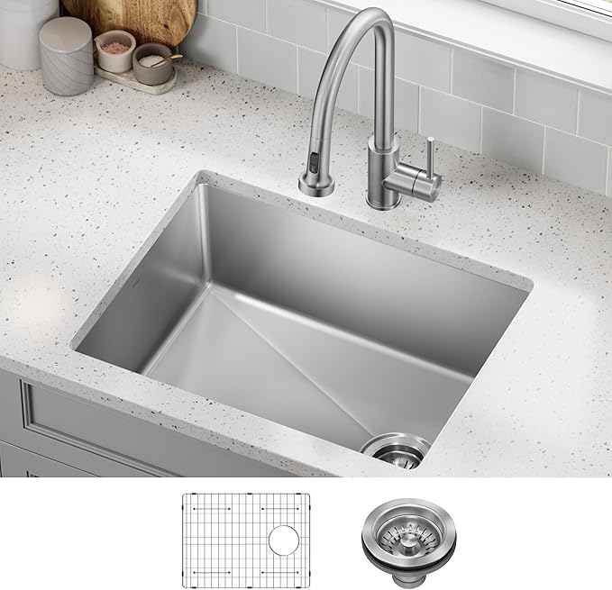 KRAUS Fairlane 25-inch Undermount Single Bowl 18-Gauge Stainless Steel Kitchen Sink, KHU641-25