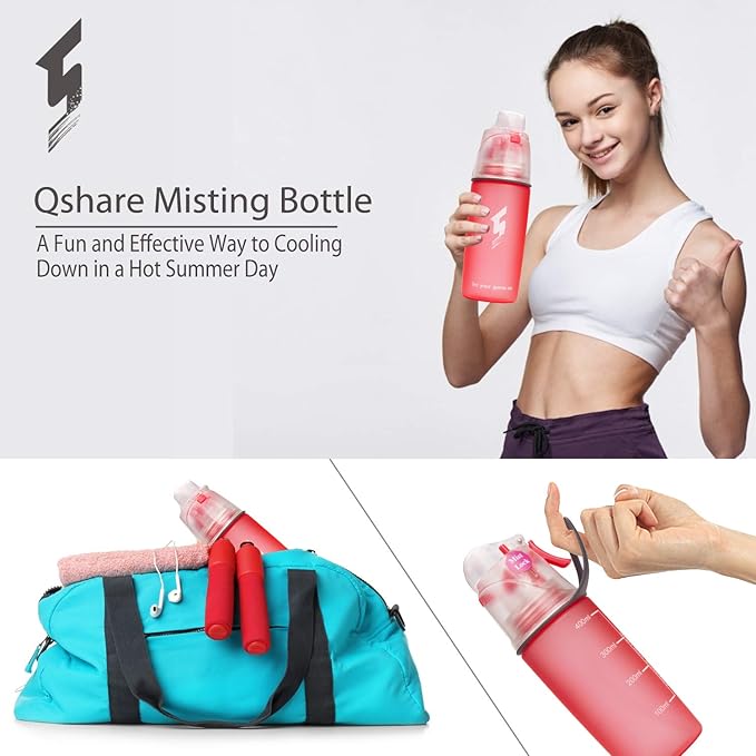 Misting Water Bottle, Spray Mist Sports Bottle for Outdoor Sport Hydration and Cooling Down, BPA-Free Misting Water Bottle with Unique Mist Lock Design (Pink-16oz)