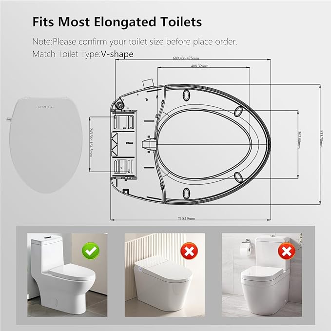 Non-Electric Bidet Toilet Seat - Fits Existing Elongated Toilets, White, Dual Nozzle System, Slow-Close, Self-Cleaning Nozzles, Easy Installation
