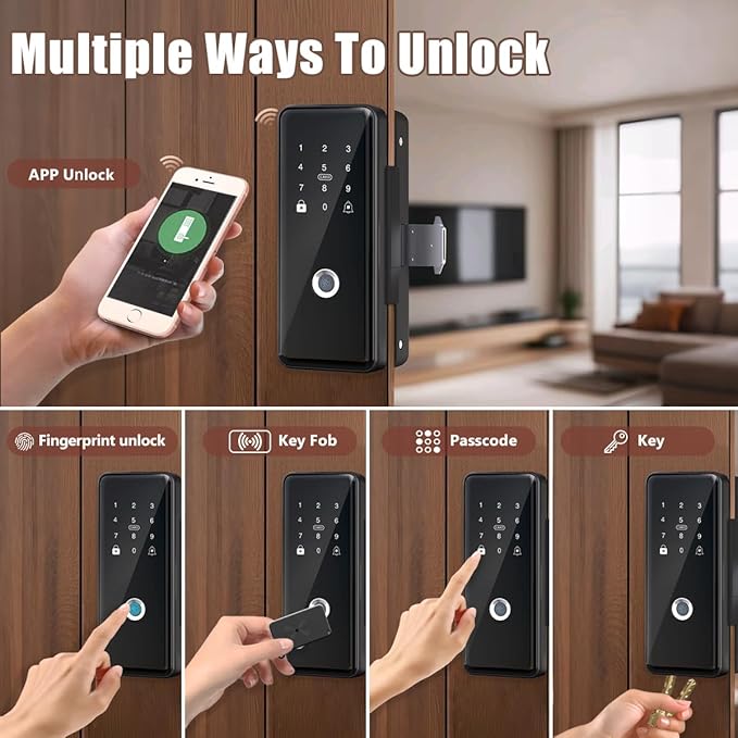 Door Locks with Keypads, Electronic Digital Deadbolt Smart Lock for Front Door,Fingerprint/APP/Password/Card/Key Five in One WiFi Lock for Home Hotel Apartment