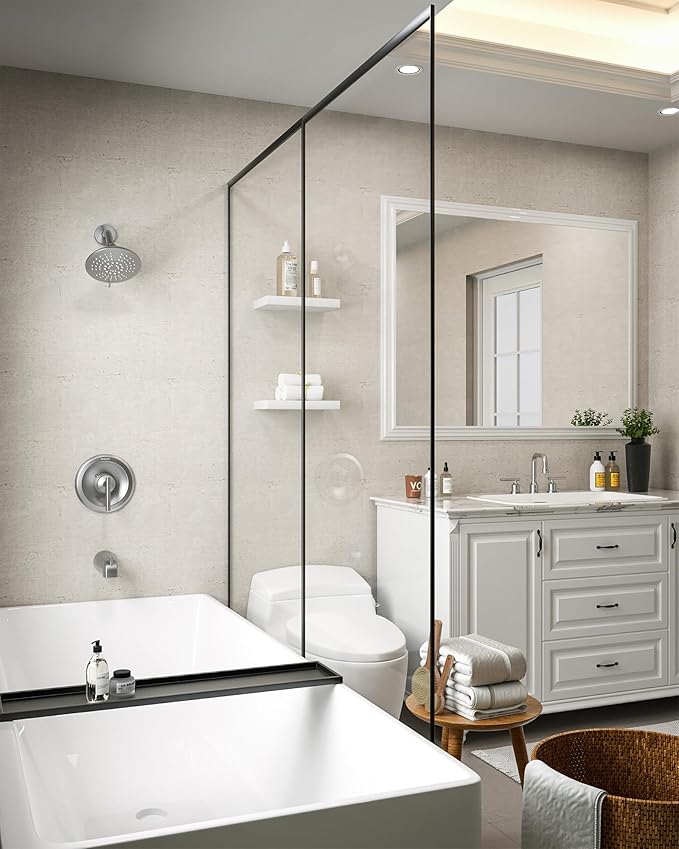 WOWOW Brushed Nickel Shower Tub Kit Brass Shower Faucet Set with Tub Spout and 6-Inch Rain Shower Head, Single Handle Tub and Shower Trim Kit, Shower Valve Include
