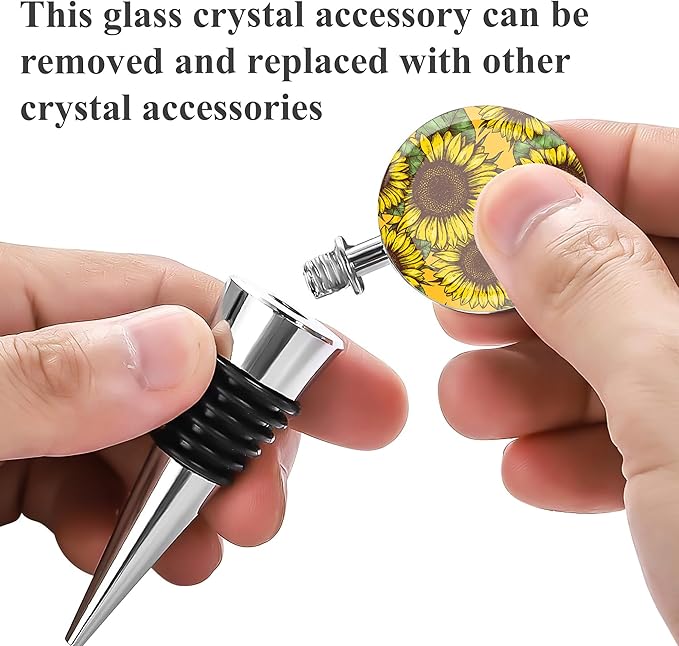 LIZIMANDU Wine Bottle Stoppers,Stainless Steel Wine Stoppers For Gifts, Bar, Holiday Party, Wedding(2-Sunflower)