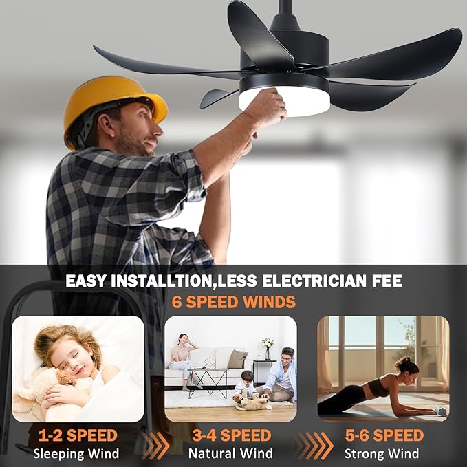 Black Ceiling Fans with Lights, 32" Dimmable LED Ceiling Fan with Light and Remote, Modern Ceiling Fans for Bedroom Kitchen Patio, Memory & Night Light, Quiet DC Motor, Reversible