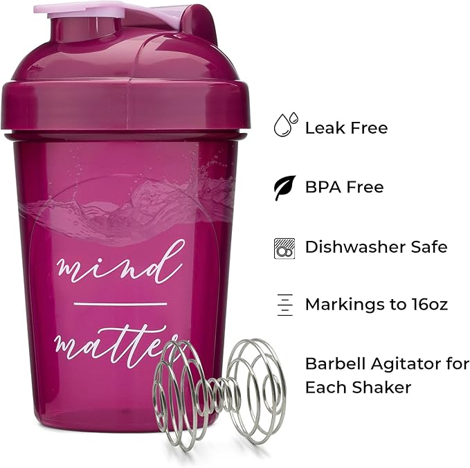 GOMOYO [4 Pack] 20 Ounce Shaker Bottle with Motivational Quotes | Protein Bottle with Mixer Agitators | Blender Shaker Bottle for Protein Mixes Pack | BPA Free and Dishwasher Safe