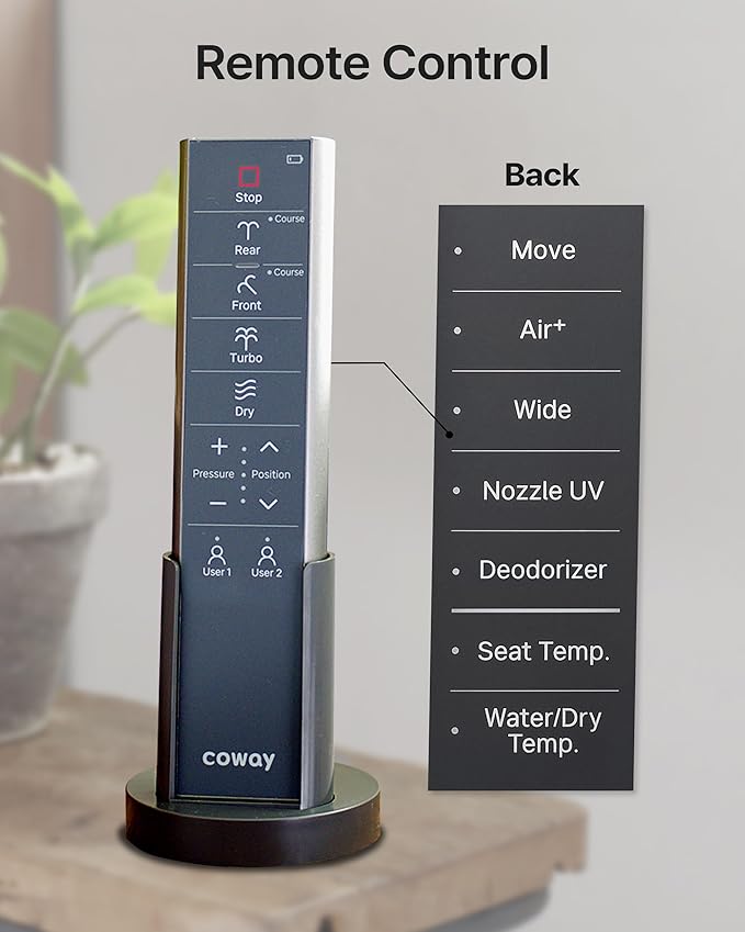 Coway Electronic Bidet Elongated Toilet Seat with Instantaneous Water Heating, Heated Seat and Dryer, Auto Open and Close Lid, Night Light, Deodorizer, Stainless Nozzle, Remote Control 500S