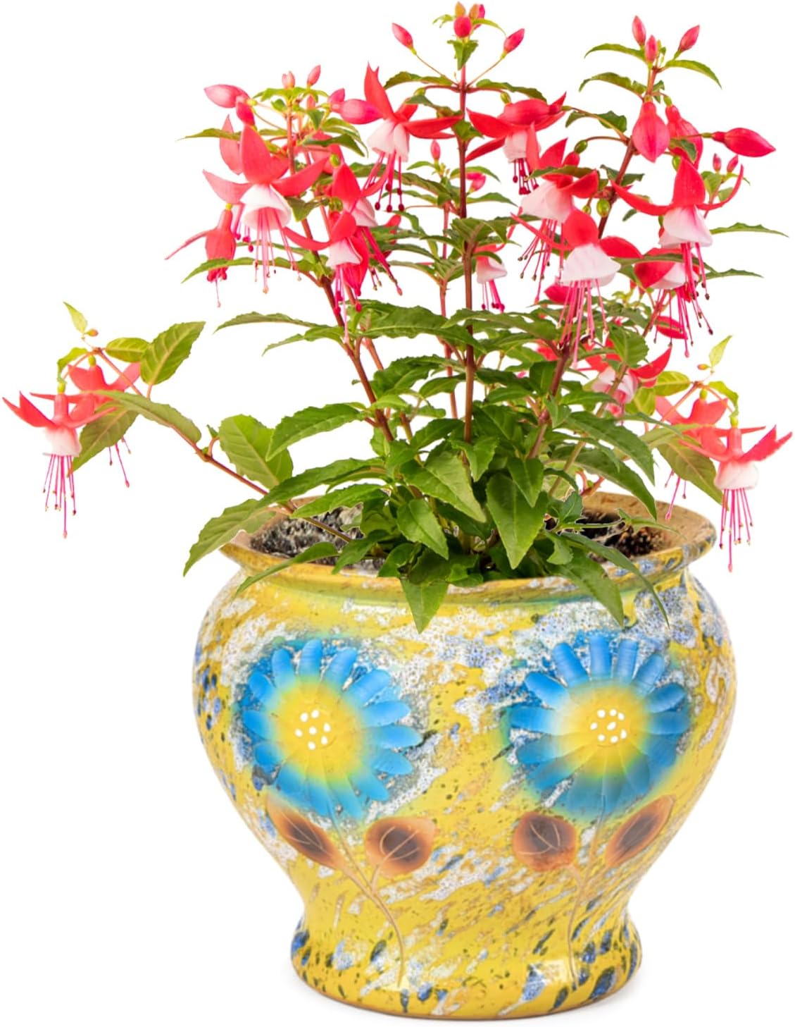 Sungmor Ceramic Hand Painted Succulent Flower Pots, 9 Inch Large Pottery Pots for Indoor Outdoor Plants, Decorative Ceramic Vase for Flower Arrangement Home Decor, Vintage Centerpieces Flowerpot