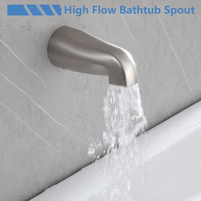 3 Handles Shower Faucet Set with Tub Spout Bathtub Shower Faucets Combo Set Shower System Complete Tub and Shower Trim Kit Shower Fixtures Brushed Nickel