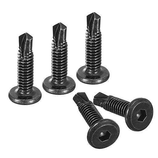 uxcell Hex Socket Self Tapping Screws, 1/4 x 1 410 Stainless Steel Sheet Metal Flat Head Drilling Screw 50pcs, Black