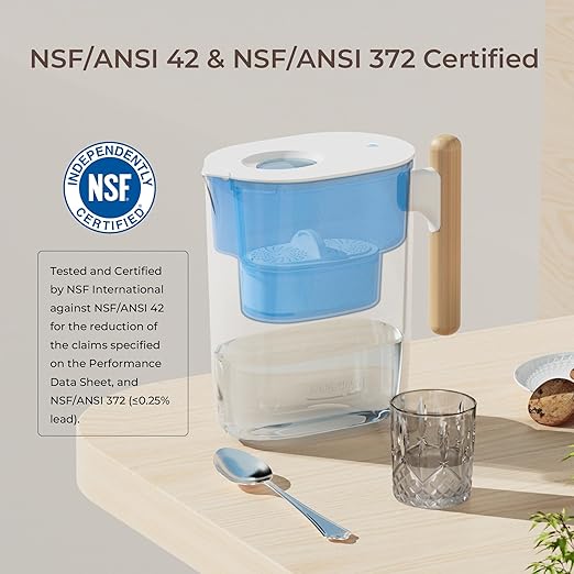 Waterdrop 200-Gallon Long-Life Chubby 10-Cup Large Water Filter Pitcher with 1 Filter, NSF Certified, 5X Times Lifetime, Reduces PFOA/PFOS, Chlorine, BPA Free, Blue