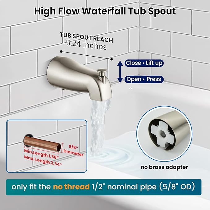 gotonovo Tub Shower Faucet Set,2 in 1 Dual Shower Head and Handle Set with Tub Spout Wall Mount Bathroom Shower Trim Kit with 3-way Water Diverter Valve Included Various Modes Brushed Nickel